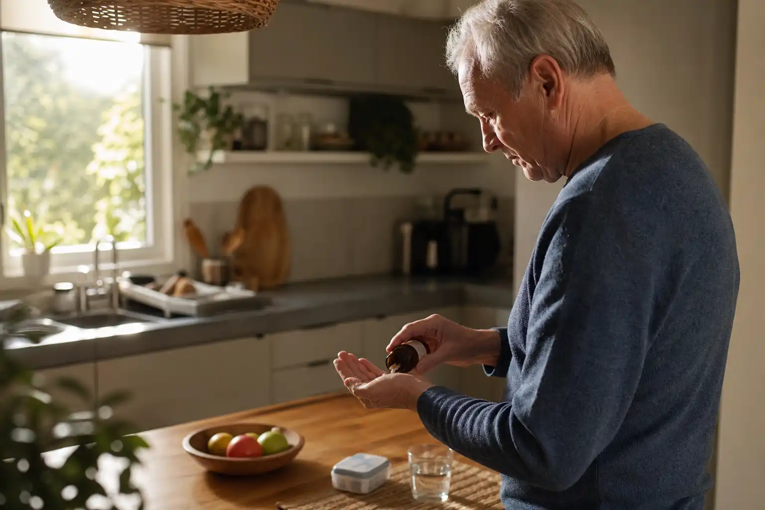 Quelqu'un dose quelque chose, autour de patients allemands privilégient, dans une cuisine.