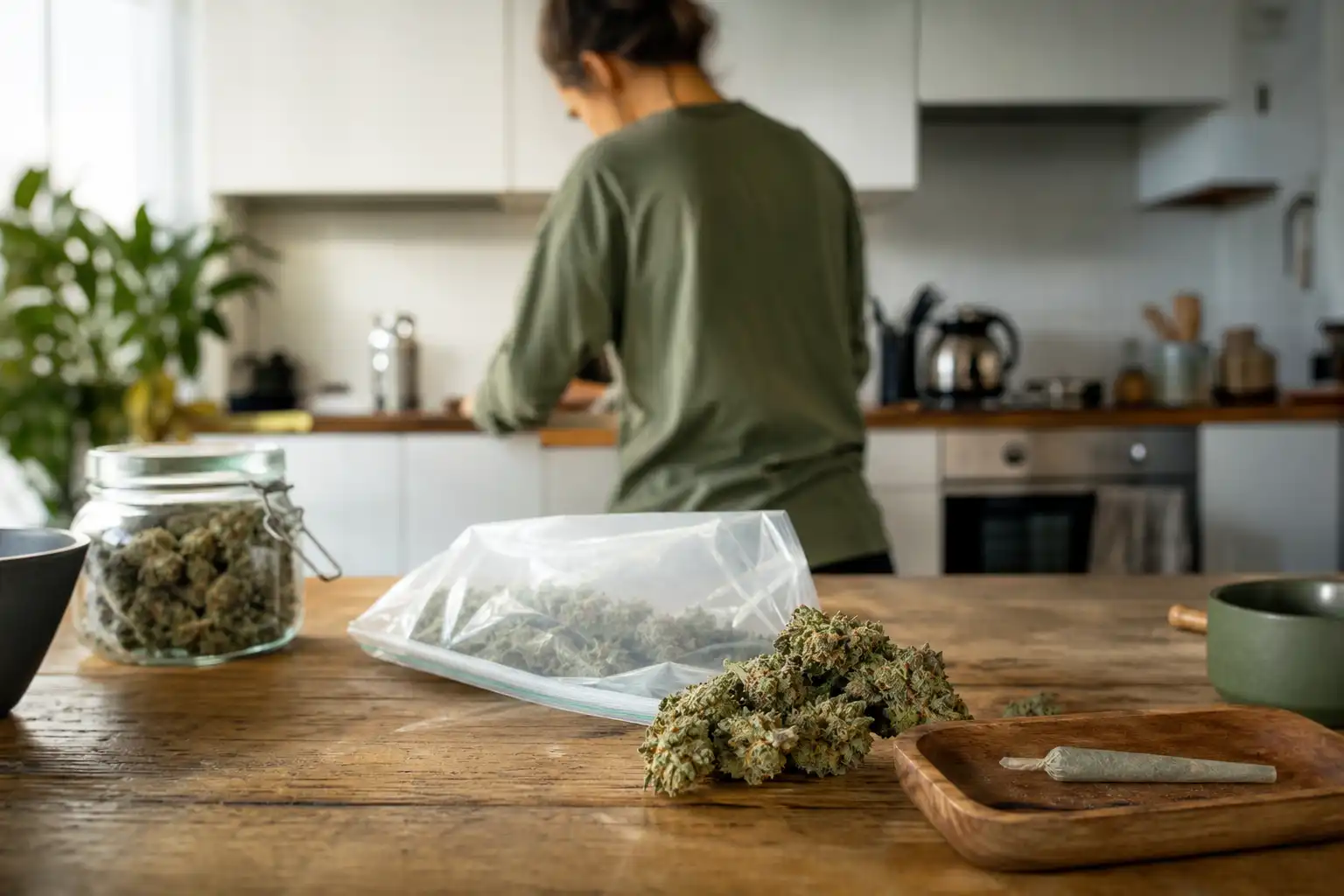 Quelqu'un prépare quelque chose, autour de légalisation cannabis pennsylvanie, dans une cuisine.