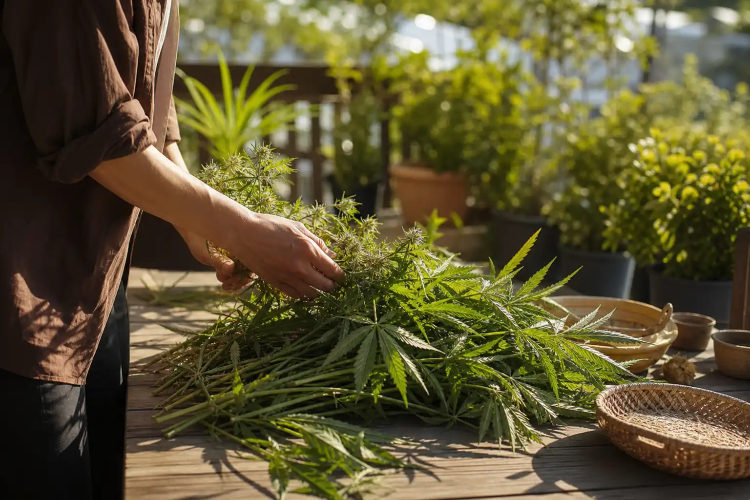 Quelqu'un dispose un objet, autour de pays favorables légalisation, dans un jardin.